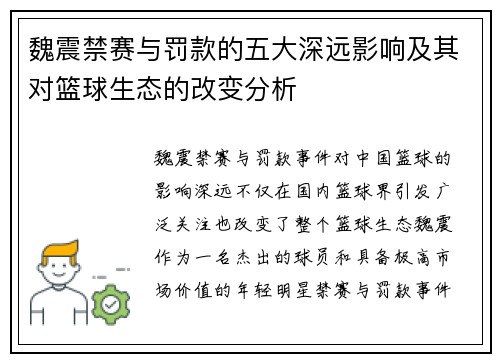 魏震禁赛与罚款的五大深远影响及其对篮球生态的改变分析 魏震禁赛与罚款的五大深远影响及其对篮球生态的改变分析