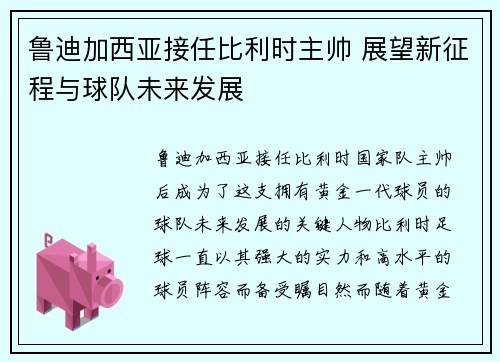 鲁迪加西亚接任比利时主帅 展望新征程与球队未来发展 鲁迪加西亚接任比利时主帅 展望新征程与球队未来发展
